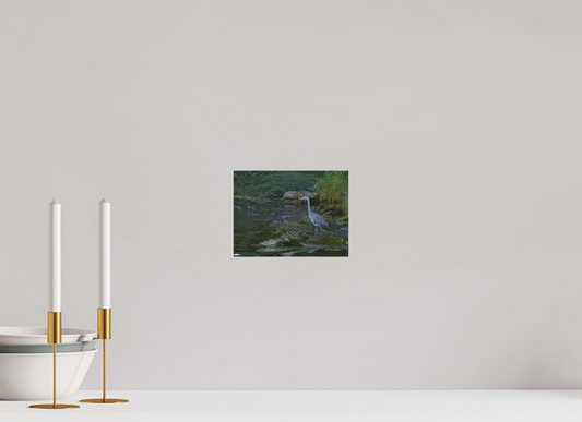Grey Heron on River Metallic Photo Print under Acrylic Glass
